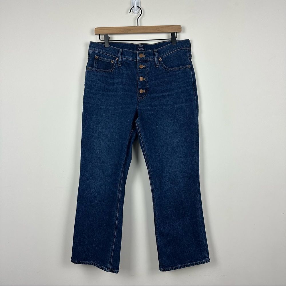 J Crew Button Fly Mid Rise Flare Crop, 30